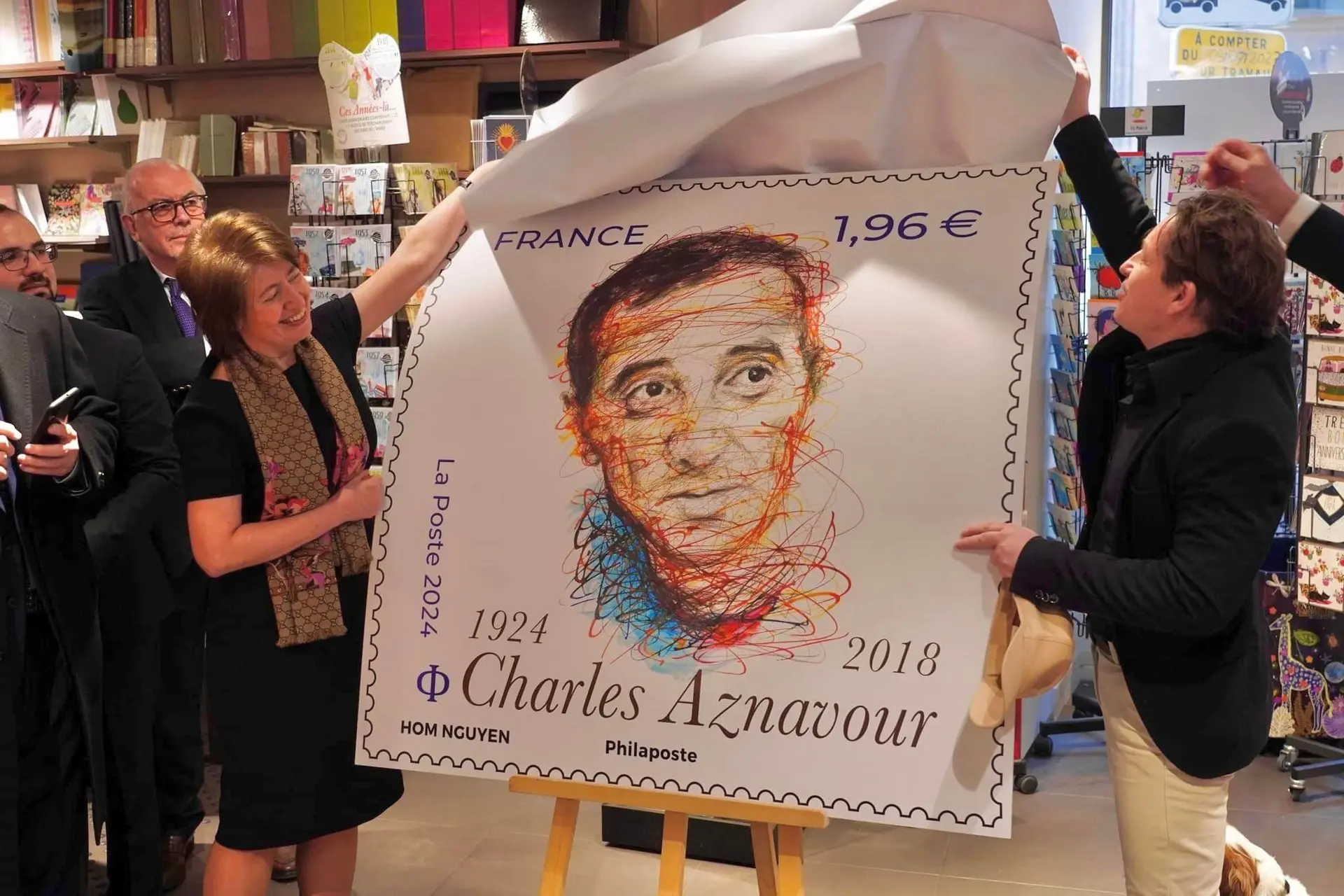 Stamp for the 100th birthday of Charles Aznavour presented in France